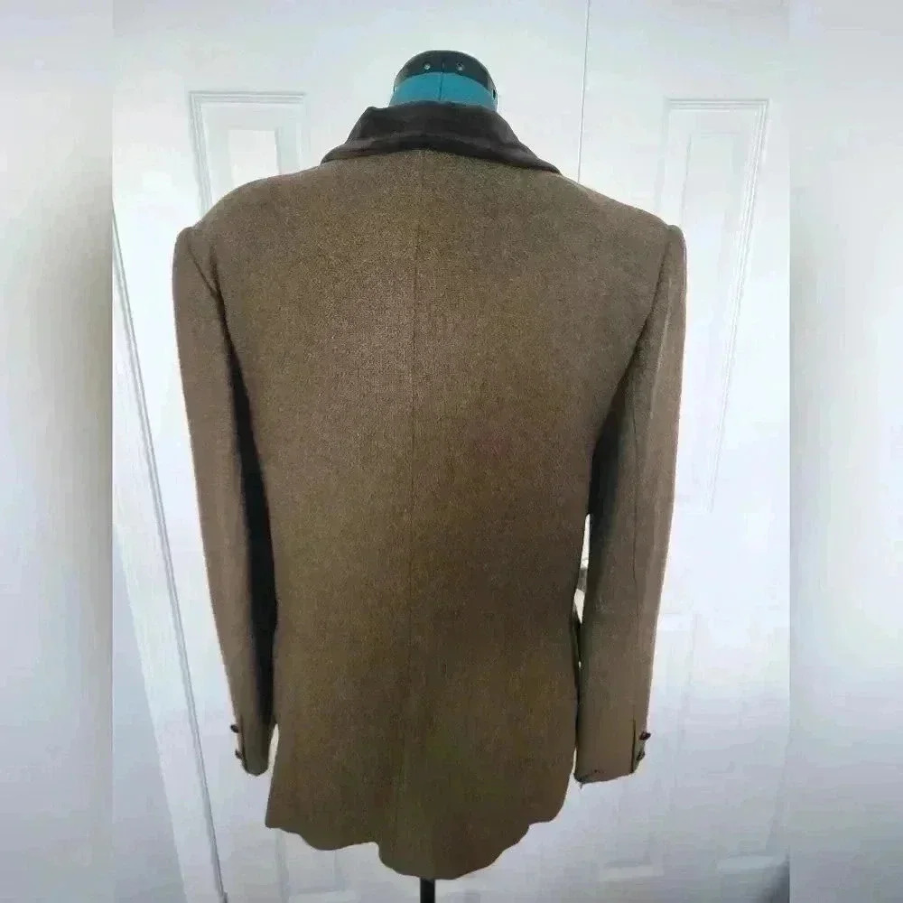 Vintage Brown Wool Blazer Velvet Collar Brass Buttons EU 42 - Picture 3 of 6